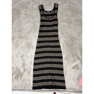 RNXRBB Black Tan Striped Ribbed Knit Sleeveless Midi Bodycon Dress Large